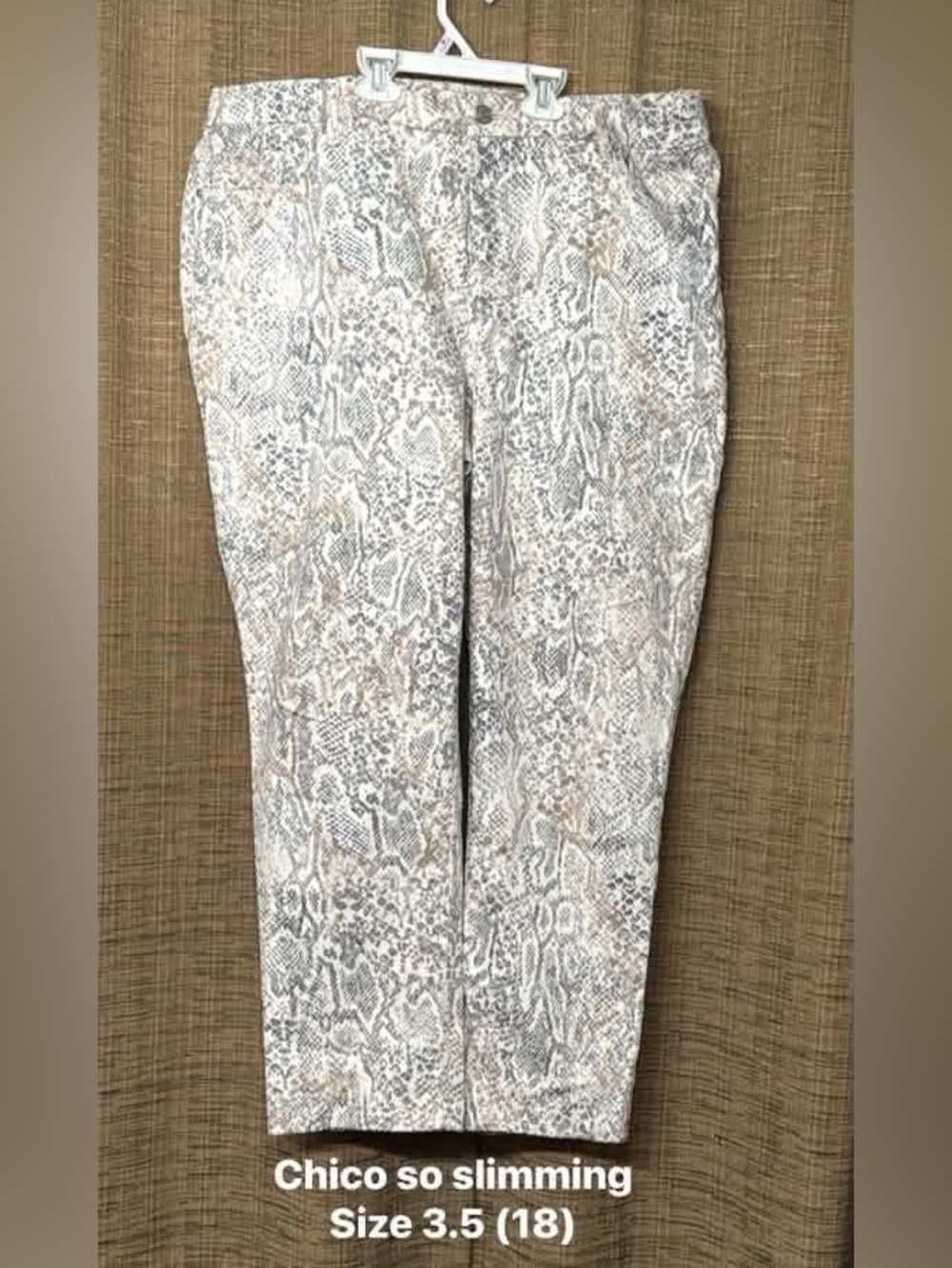 Chico's Snake Print Skinny Jeans in Beige and Gray
